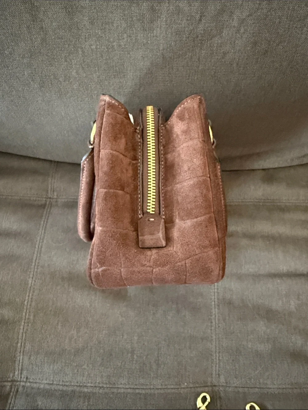 Coach Savannah Small Brown Suede Croc-Embossed Carryall with Gold Hardware